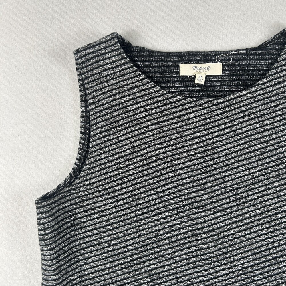 Madewell Tank Top Womens XS Gray Striped Crew Neck Asym Hem Knit Sleeveless - Picture 3 of 11